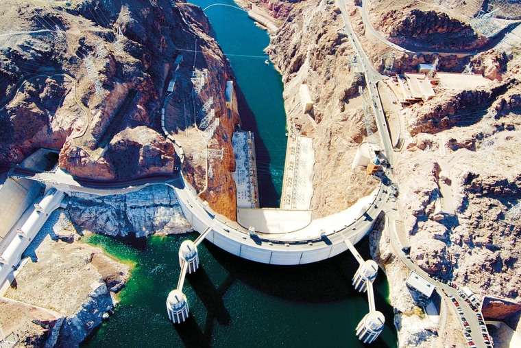 A view of the Hoover Dam at the Nevada-Arizona border.